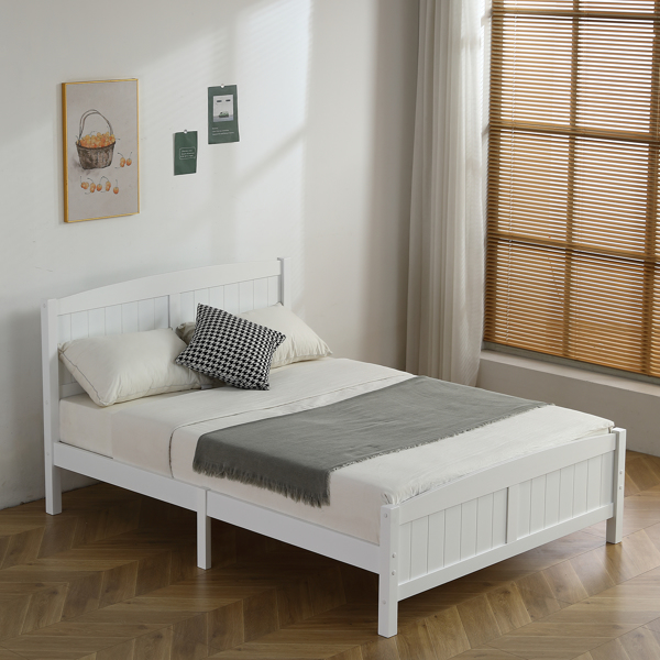 FCH Full Pine Single-Layer Core Vertical Stripe Full-Board Curved Bed Head With The Same Bed Foot Wooden Bed White