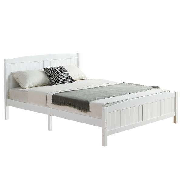 FCH Queen Pine Single-Layer Core Vertical Stripe Full-Board Curved Headboard With The Same Bed Tail Wooden Bed White