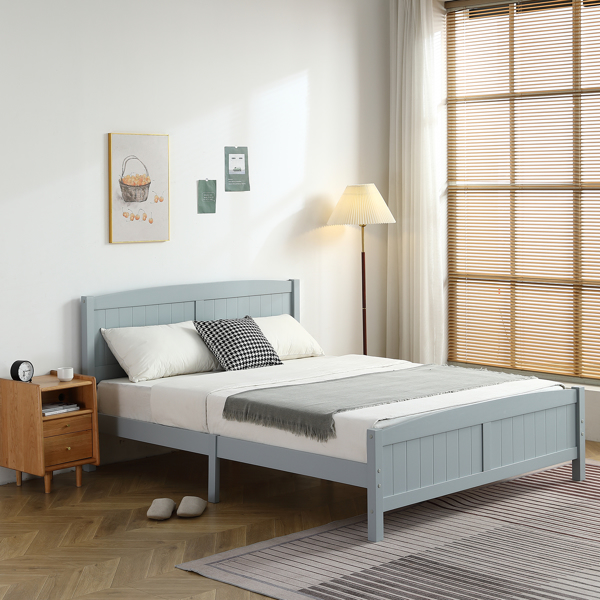 FCH Queen Pine Single-Layer Core Vertical Stripe Full-Board Curved Headboard With The Same Bed Tail Wooden Bed Grey