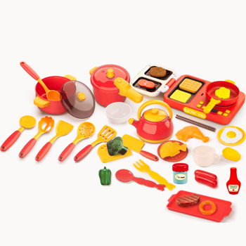 Kids Kitchen Play Set, Pretend Kitchen Toys for Kids, 37 Piece Toy Kitchen Accessories Set, Pink
