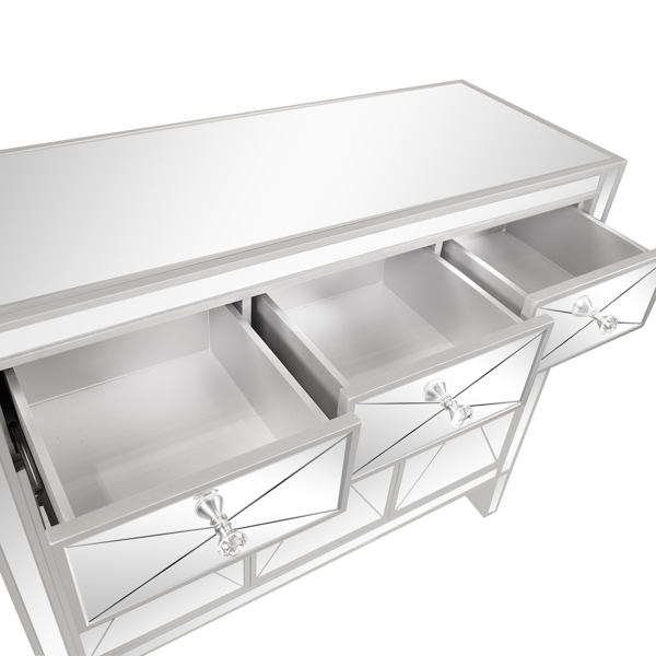 FCH Silver MDF With Mirror Surface, Half Glass, Three Drawers, Three Doors, Drawer Cabinet