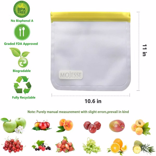 5 Pack Leakproof Freezer Gallon Bags BPA Free- Extra Thick Durable Reusable Storage Bags - Reusable Snack Bags For Food Fruit Travel Storage Home Organization
