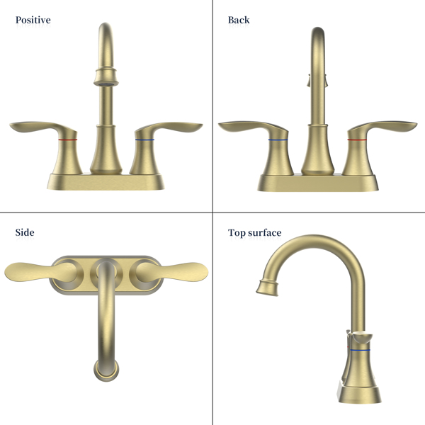Bathroom Faucet Brushed Gold with Pop-up Drain & Supply Hoses 2-Handle 360 Degree High Arc Swivel Spout Centerset 4 Inch Vanity Sink Faucet [Unable to ship on weekends, please place orders with cautio