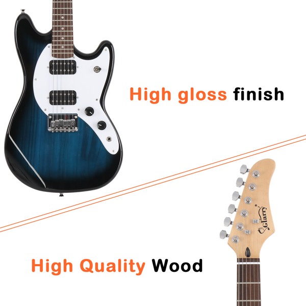 [Do Not Sell on Amazon] Glarry Full Size 6 String H-H Pickups GMF Electric Guitar with Bag Strap Connector Wrench Tool Blue