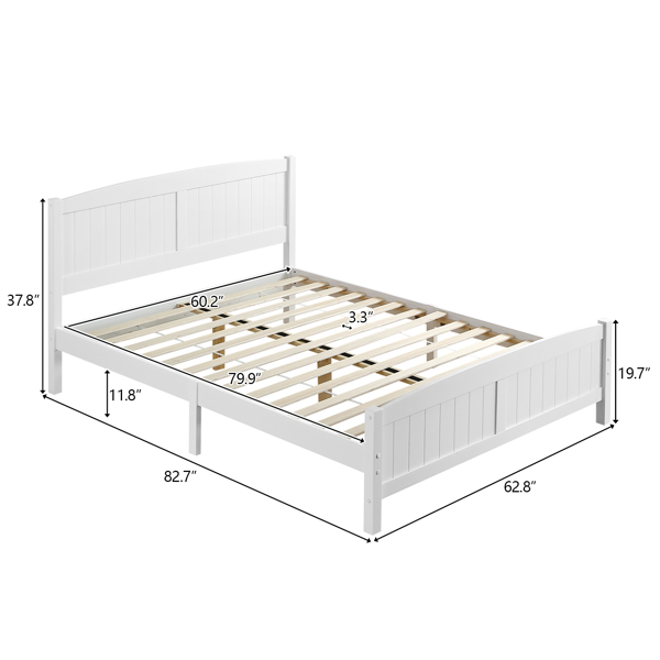 FCH Queen Pine Single-Layer Core Vertical Stripe Full-Board Curved Headboard With The Same Bed Tail Wooden Bed White