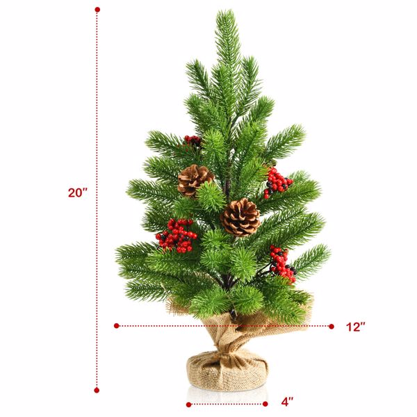 20" Tabletop PE Christmas Tree Holiday Decor w/ Pine Cones & Red Berries 
