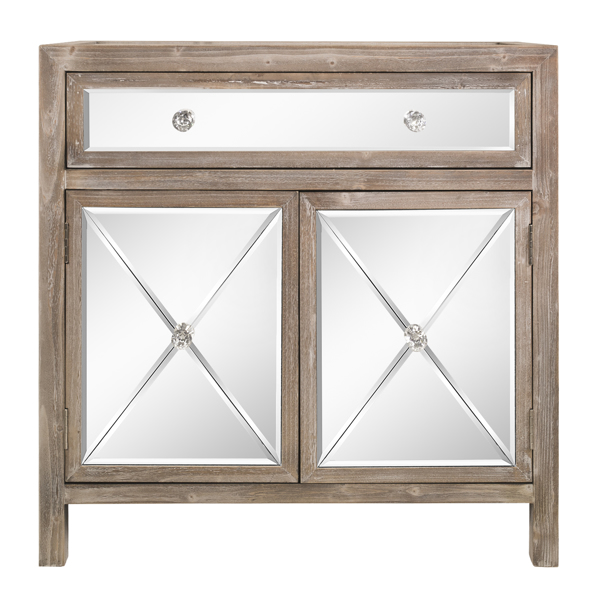 FCH Silver MDF With Mirror Surface, Half Glass, One Drawer, Two Doors, Drawer Cabinet