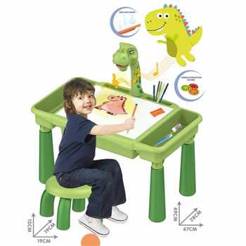 Large Drawing Projector Table with Kids Chair, Kids Projection Drawing Tablet with Light and Music, Kids Projector Drawing Set 3+ (Dinosaurs)