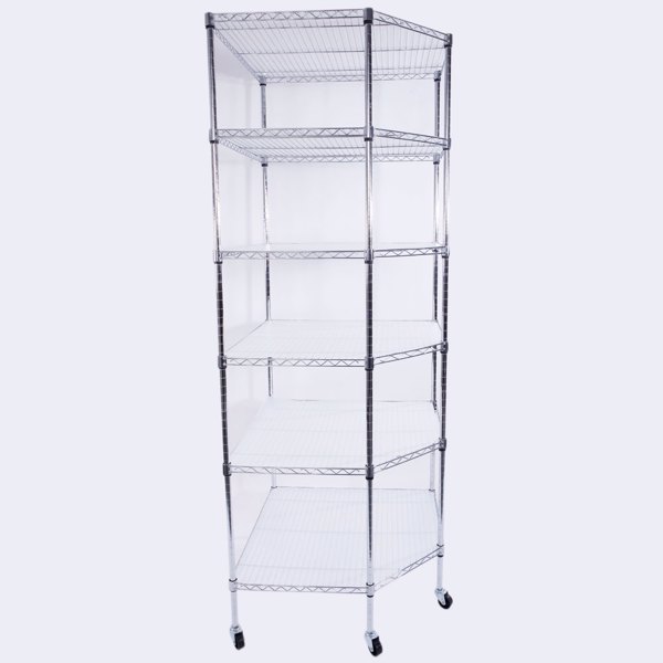 6-Layer Chrome Plated Polygonal Corner Shelf with 2" PP Wheels 680*680*1800 Silver