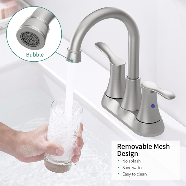 Bathroom Faucet Brushed Nickel, 4" 2-Handle centerset basin faucet with Pop-up Drain & Supply Lines 11[Unable to ship on weekends, please place orders with caution]