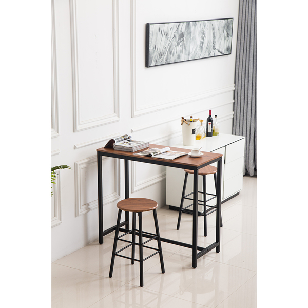 PVC Wood Grain Simple Bar Table Tound Bar Stool (One Table And Two Stools)