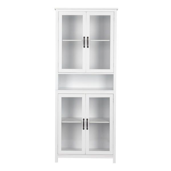 FCH American Country MDF Spray Paint Upper Two Doors Middle Shelf Lower Two Doors Bookcase White