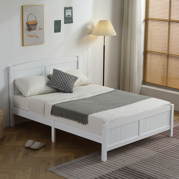 FCH Full Pine Single-Layer Core Vertical Stripe Full-Board Curved Bed Head With The Same Bed Foot Wooden Bed White