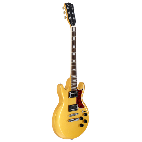 [Do Not Sell on Amazon] Glarry Full Size GIZ102 HH Pickups LaurelWood Fretboard Poplar Solid Body Electric Guitars with Guitar Bag Cable Golden Color