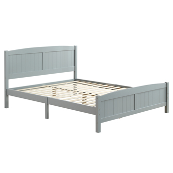 FCH Queen Pine Single-Layer Core Vertical Stripe Full-Board Curved Headboard With The Same Bed Tail Wooden Bed Grey