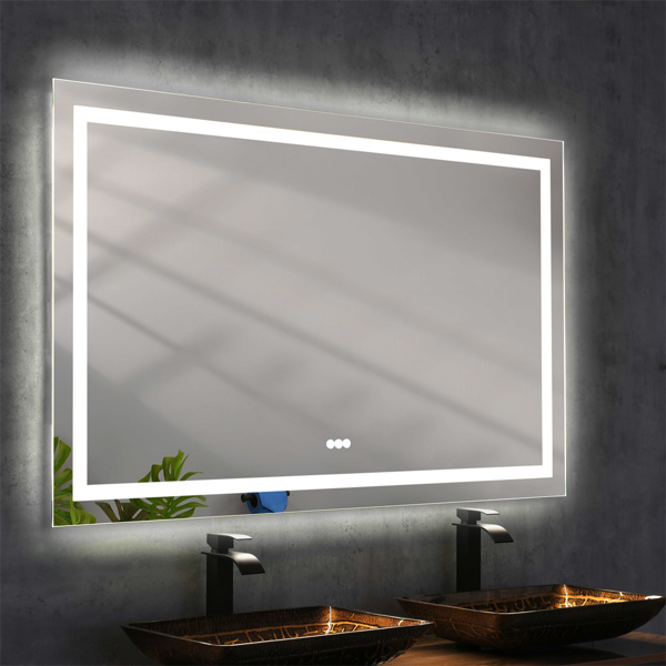 60 in. W x 36 in. H Frameless LED Single Bathroom Vanity Mirror in Polished Crystal