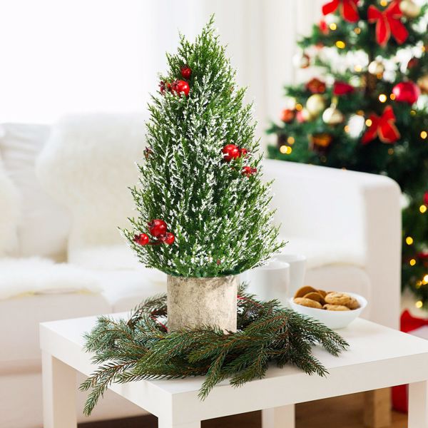18.5" Snowy Tabletop Christmas Tree w/ 170 PE Branch Tips & Pulp Base 