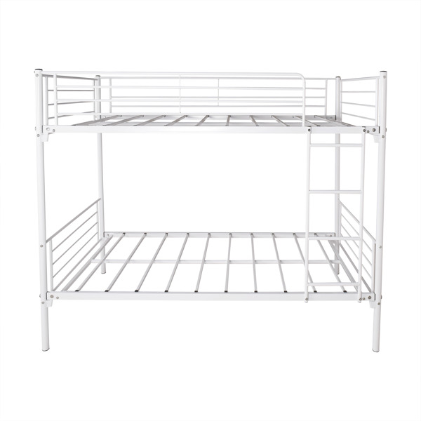 Twin-Over-Full Bunk Bed with Metal Frame and Ladder, Space-Saving Design, White