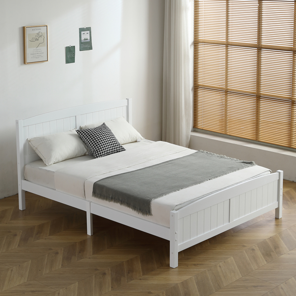 FCH Queen Pine Single-Layer Core Vertical Stripe Full-Board Curved Headboard With The Same Bed Tail Wooden Bed White