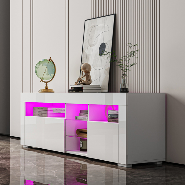 Morden TV Stand with LED Lights, High Glossy Front TV Cabinet,TV Bench up to 63 Inches for Living Room, Bedroom