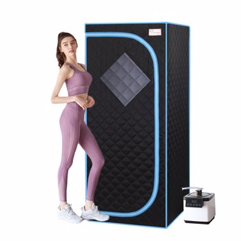 Full Size Portable Black Steam Sauna tent–Personal Home Spa, with Steam Generator, Remote Control, Foldable Chair, Timer and PVC Pipe Connector Easy to Install.Fast heating