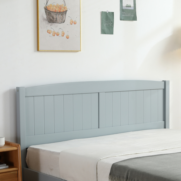 FCH Queen Pine Single-Layer Core Vertical Stripe Full-Board Curved Headboard With The Same Bed Tail Wooden Bed Grey