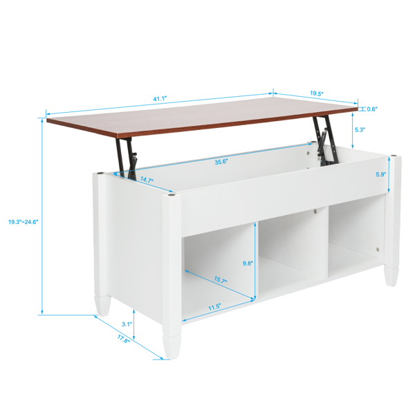 Lift Top Coffee Table Modern Furniture Hidden Compartment and Lift Tabletop Brown White