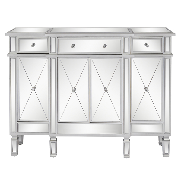 FCH Silver MDF With Mirror Surface Three Drawers Four Doors Chest Of Drawer