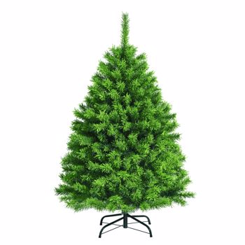  4.5ft Snow Flocked Hinged Artificial Christmas Tree w/ Metal Stand Green