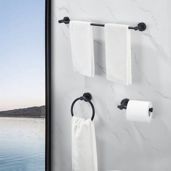 Bathroom Hardware Set, Thicken Space Aluminum 3 PCS Towel bar Set- Matte Black 16-27 Inches Adjustable Bathroom Accessories Set[Unable to ship on weekends, please place orders with caution]