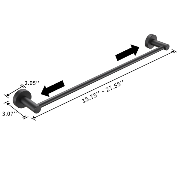 16-27 Inches Adjustable Expandable Towel Bar for Bathroom Kitchen Thicken Space Aluminum Wall Mount Matte Black[Unable to ship on weekends, please place orders with caution]