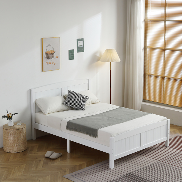 FCH Full Pine Single-Layer Core Vertical Stripe Full-Board Curved Bed Head With The Same Bed Foot Wooden Bed White