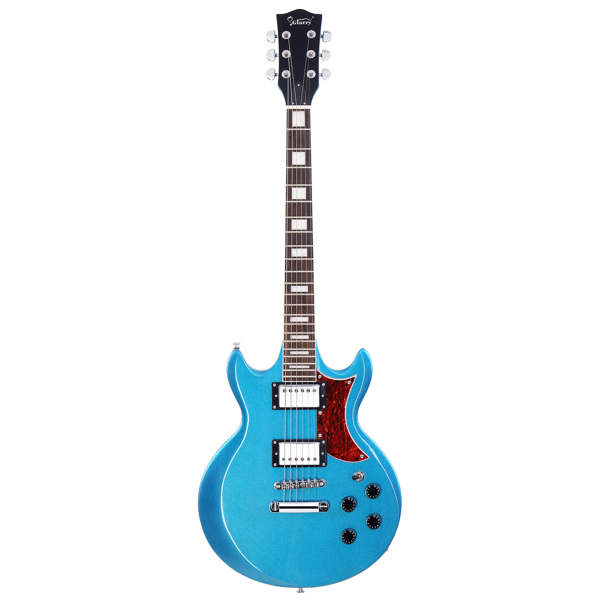 [Do Not Sell on Amazon] Glarry Full Size GIZ102 HH Pickups LaurelWood Fretboard Poplar Solid Body Electric Guitars with Guitar Bag Cable Blue Color
