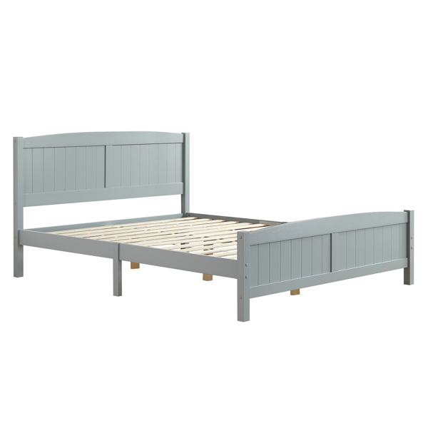 FCH Queen Pine Single-Layer Core Vertical Stripe Full-Board Curved Headboard With The Same Bed Tail Wooden Bed Grey