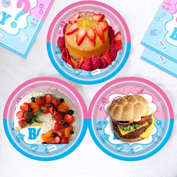 Gender Reveal Tableware Plates Baby Shower Boy or Girl Birthday Party Supplies Disposable Paper Dinnerware Set Serves 16 Guests for Boy Kids Perfect Plates, Napkins, Forks 64PCS