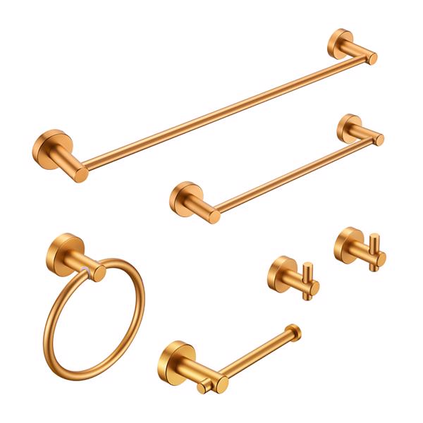Bathroom Hardware Set, Thicken Space Aluminum 6 PCS Towel bar Set- Brushed Gold 24 Inches Wall Mounted[Unable to ship on weekends, please place orders with caution]