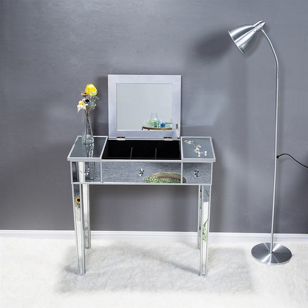FCH 80*38*76cm MDF With Mirror Surface, The Desktop Can Be Flipped And One Pumped Computer Desk Silver