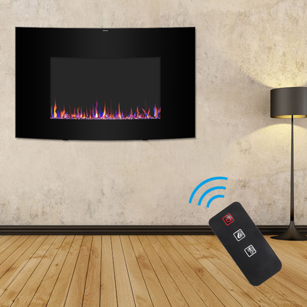 ZOKOP SF301-35 35" 1400W Cambrio Wall Hanging/Fireplace Single Color/Fake Wood/Heating Wire/Small Remote Control Black