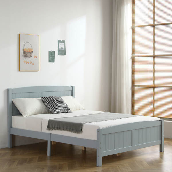 Full Pine Single-Layer Core Vertical Stripe Full-Board Curved Bed Head With The Same Bed Foot Wooden Bed Grey