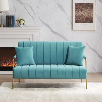 Modern and comfortable blue Australian cashmere fabric sofa, comfortable loveseat with two throw pillows