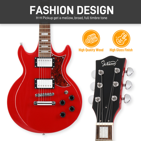 [Do Not Sell on Amazon] Glarry Full Size GIZ102 HH Pickups LaurelWood Fretboard Poplar Solid Body Electric Guitars with Guitar Bag Cable Red Color