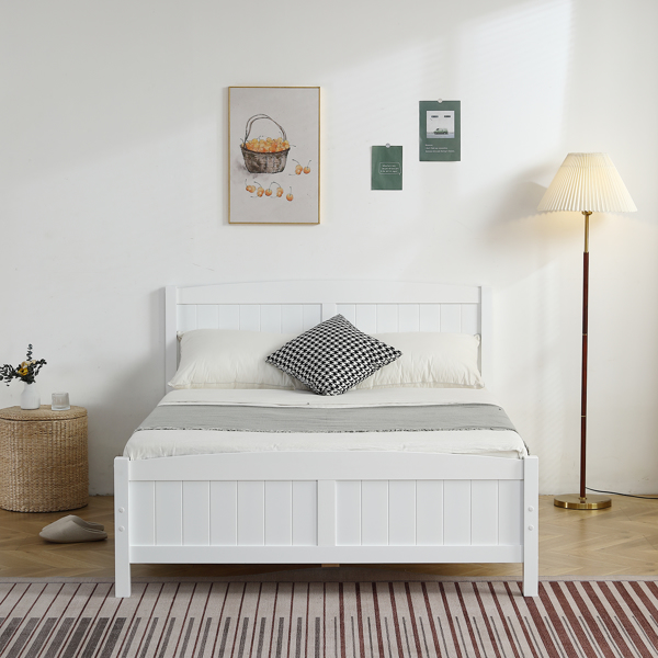 FCH Full Pine Single-Layer Core Vertical Stripe Full-Board Curved Bed Head With The Same Bed Foot Wooden Bed White