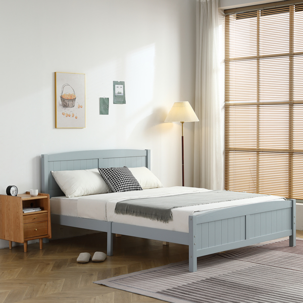 FCH Queen Pine Single-Layer Core Vertical Stripe Full-Board Curved Headboard With The Same Bed Tail Wooden Bed Grey