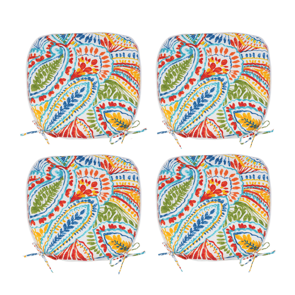 4 PCS Set Outdoor Chair Cushions Seat Cushions with Straps, Patio Chair Pads（Flower Color）