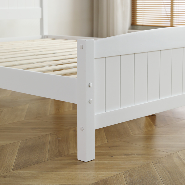 FCH Queen Pine Single-Layer Core Vertical Stripe Full-Board Curved Headboard With The Same Bed Tail Wooden Bed White