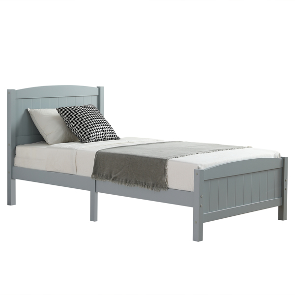 Twin Pine Single-Layer Core Vertical Stripe Full-Board Curved Bed Head With The Same Bed Foot Wooden Bed Grey