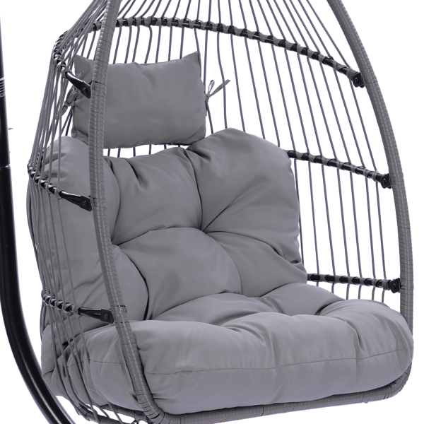 Outdoor Hanging Egg Chair Cushion Hammock Chair Replacement Cushion，Swing Basket Chairs Cushion Pads with Headrest Pillow（Gray Color）
