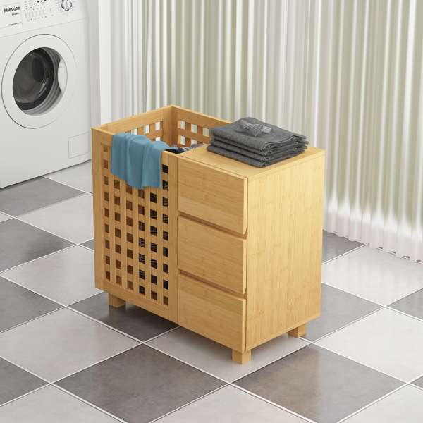 Wood Laundry Hamper，Bathroom storage basket with drawer
