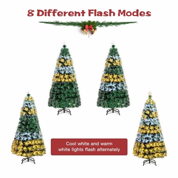 5Ft Pre-Lit Fiber Optic Christmas Tree 8 Flash Modes PVC w/ Double-Color Lights