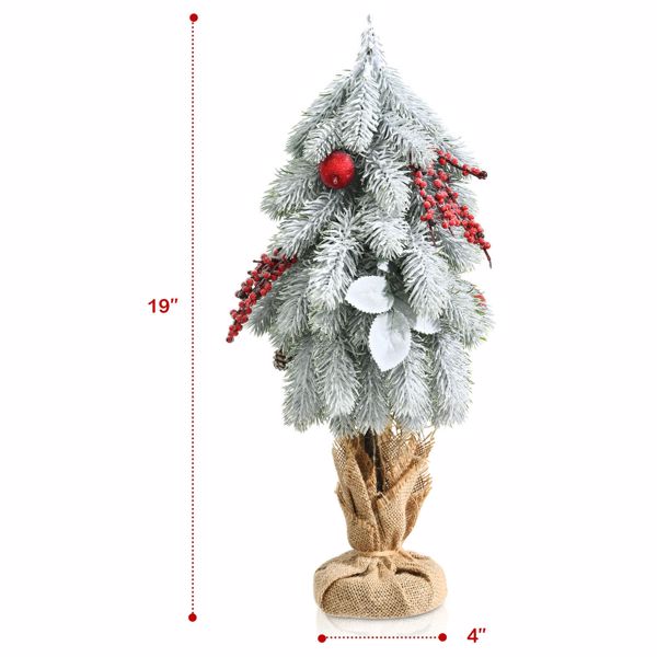 19" Snow Flocked Tabletop Christmas Pine Tree w/Pine Cones & Red Berrie